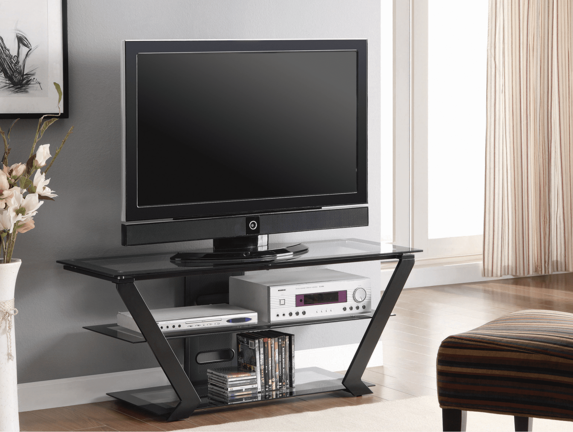 modern home furniture: 2-tier TV console in black