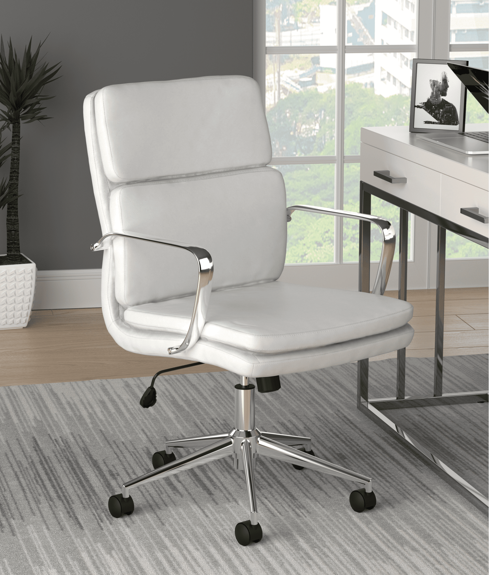 Standard-back upholstered office chair in white