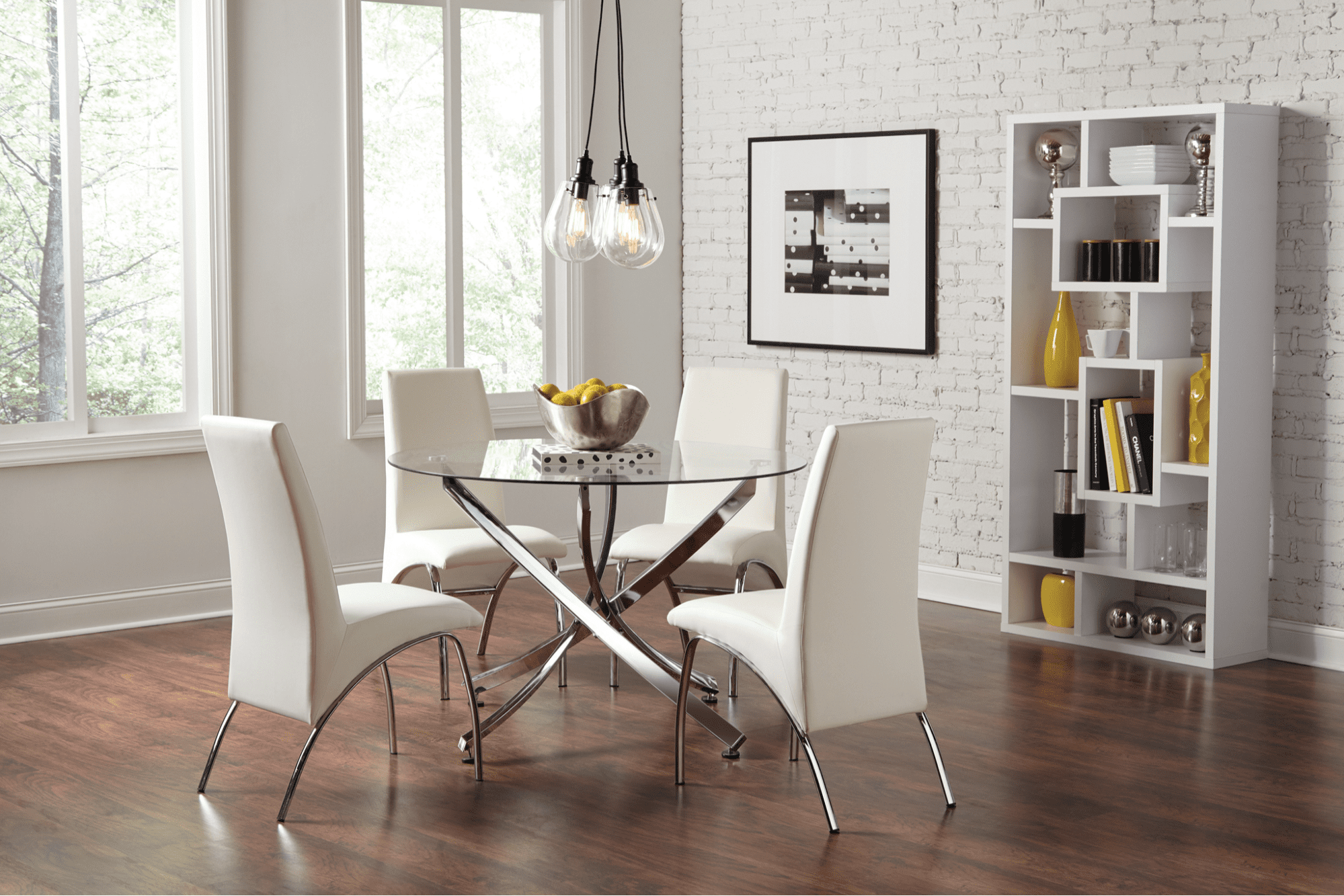 Beckham 5-piece round dining set in chrome and clear