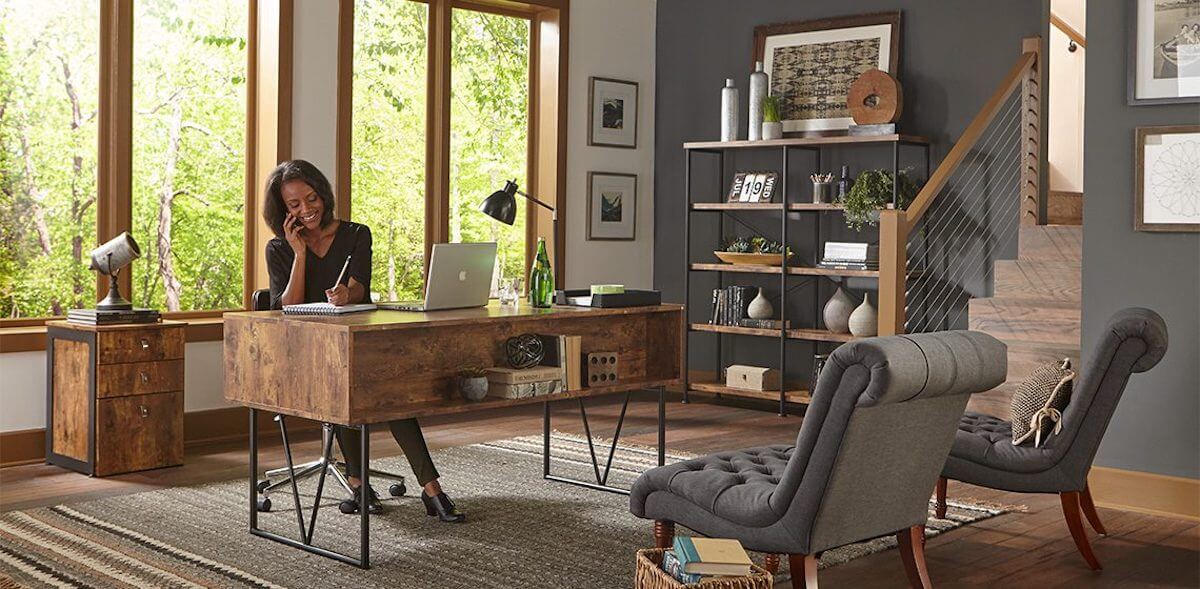 Woman working in her home office