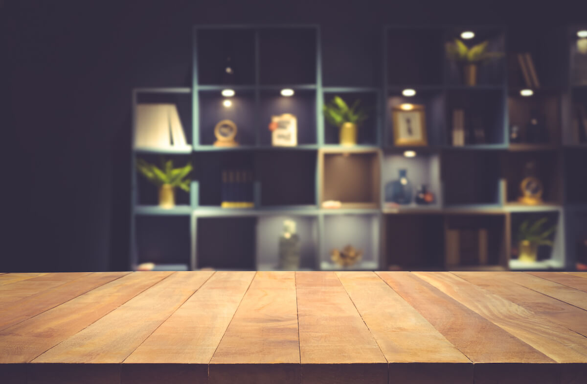 Close-up shot of a wooden table top